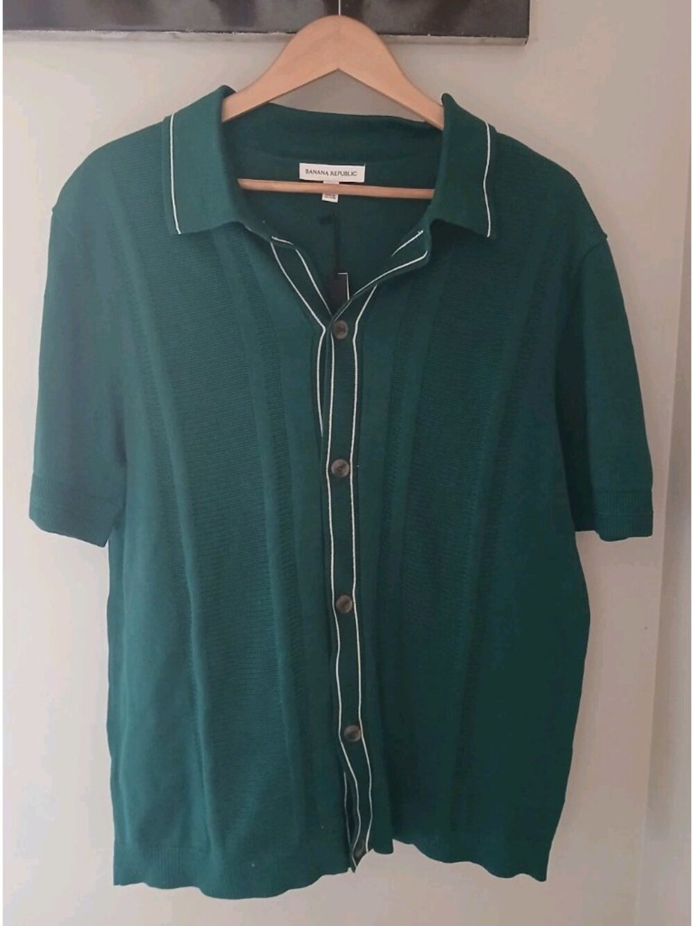 New Banana Republic Ribbed Stripe Cotton Resort Shirt